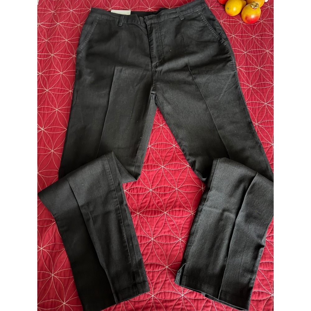 Mens Black Flat Front Dress Pants Casual Stretch Waist 35W 34L